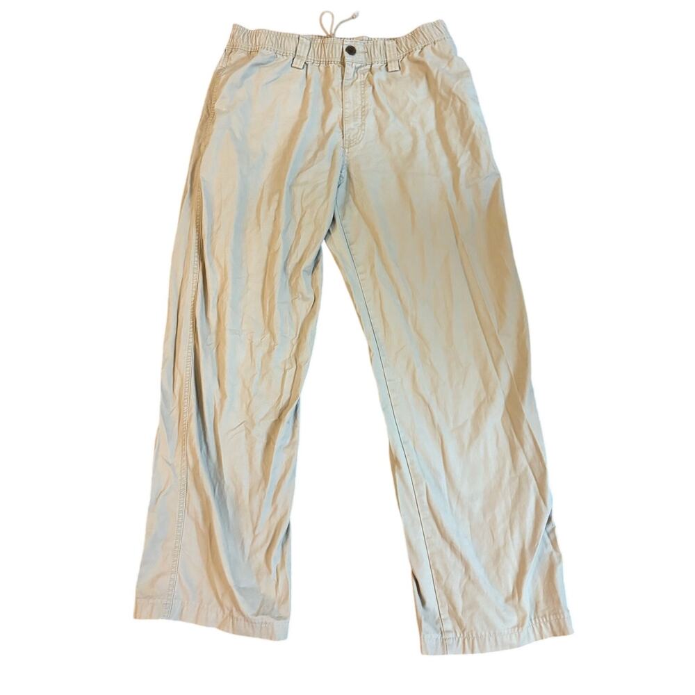 Eddie Bauer Womens M Elastic Waist Drawstring Pant Tan Slant Pockets Cotton